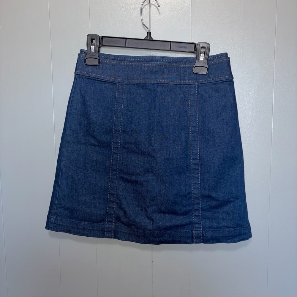 Loft A-Line Dark Blue Denim Contrast Stitching Skirt Size 27